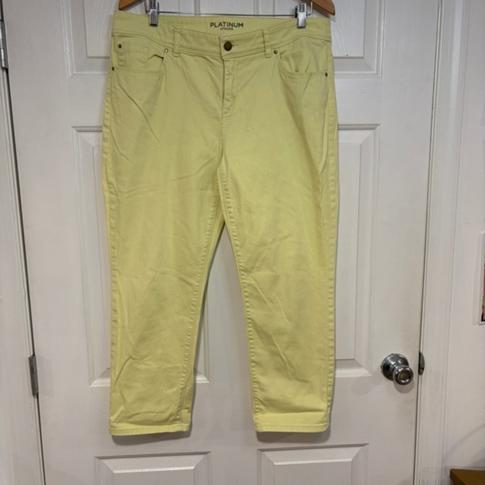 Chicos Yellow Ankle Jeans Platinum Ultimate Fit Womens 12 Slim Straight Jeans‎